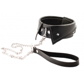 Черный ошейник-воротничок с металлическим поводком - Crazy Handmade - купить с доставкой в Волгограде