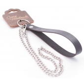 Серебристый металлический поводок с кожаной черной ручкой - 80 см. - Crazy Handmade - купить с доставкой в Волгограде