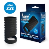 Черная открытая насадка на пенис с кольцом для мошонки XXL-size - 9,4 см. - Sex Expert - в Волгограде купить с доставкой