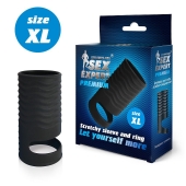 Черная открытая насадка на пенис с кольцом для мошонки XL-size - 8,9 см. - Sex Expert - в Волгограде купить с доставкой