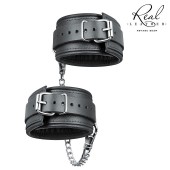 Черные кожаные оковы на цепочке с карабинами - Notabu - купить с доставкой в Волгограде