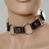 Кожаный черный ошейник с кольцами - Sitabella - купить с доставкой в Волгограде