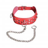 Красный кожаный ошейник с карабином и поводком - Sitabella - купить с доставкой в Волгограде