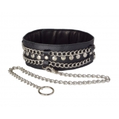 Чёрный ошейник с цепочками и поводком - Sitabella - купить с доставкой в Волгограде
