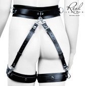 Черный кожаный пояс с гартерами - S-M - Notabu - купить с доставкой в Волгограде