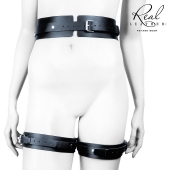 Черный кожаный пояс с гартерами - S-M - Notabu - купить с доставкой в Волгограде