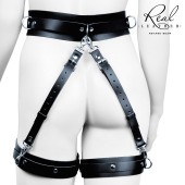 Черный кожаный пояс с гартерами - L-XL - Notabu - купить с доставкой в Волгограде