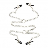 Серебристые зажимы для сосков и половых губ на тонкой цепочке - Notabu - купить с доставкой в Волгограде