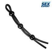Черное силиконовое лассо с тремя шариками для утяжки - Sex Expert - в Волгограде купить с доставкой