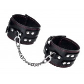 Черные кожаные оковы с двумя ремнями и контрастной строчкой - Pecado - купить с доставкой в Волгограде