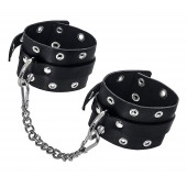 Черные кожаные однослойные оковы с люверсами - Pecado - купить с доставкой в Волгограде