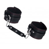 Черные кожаные однослойные оковы с контрастной строчкой - Pecado - купить с доставкой в Волгограде