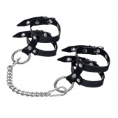 Черные однослойные кожаные оковы из двух ремешков - Pecado - купить с доставкой в Волгограде