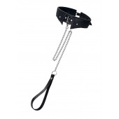 Черный кожаный ошейник-воротник с поводком - Pecado - купить с доставкой в Волгограде