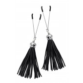 Зажимы на соски «Вилки» с черными кисточками из замши - Pecado - купить с доставкой в Волгограде