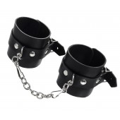 Черные однослойные наручники из натуральной кожи с цепочкой - Pecado - купить с доставкой в Волгограде