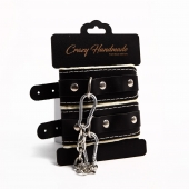 Черные скругленные наручники с мягкой бежевой подкладкой - Crazy Handmade - купить с доставкой в Волгограде