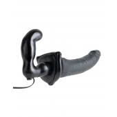 Черный страпон с вагинальной пробкой Deluxe Vibrating Penetrix Strap-On - 19 см. - Pipedream - купить с доставкой в Волгограде
