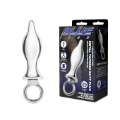 Металлический плаг с кольцом Stainless Steel Metal Tapered Butt Plug With Loop Hardware - 10 см. - BlueLine