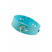 Голубой кожаный однослойный ошейник с прошивкой - Pecado - купить с доставкой в Волгограде