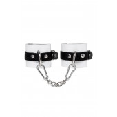 Бело-черные кожаные наручники с одним ремешком с люверсами - Pecado - купить с доставкой в Волгограде