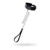 Кожаный двухслойный ошейник с белой строчкой и поводком - Pecado - купить с доставкой в Волгограде