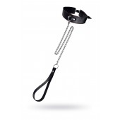 Кожаный двухслойный ошейник с красной строчкой и поводком - Pecado - купить с доставкой в Волгограде