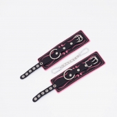 Черно-розовые кожаные наручники с розовой строчкой - Crazy Handmade - купить с доставкой в Волгограде