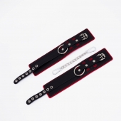 Черно-красные оковы с красной строчкой Sex - Crazy Handmade - купить с доставкой в Волгограде