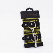 Черно-желтые кожаные наручники с жёлтой строчкой - Crazy Handmade - купить с доставкой в Волгограде