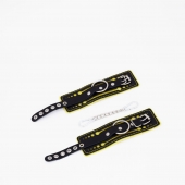 Черно-желтые кожаные наручники с жёлтой строчкой - Crazy Handmade - купить с доставкой в Волгограде