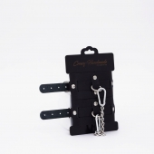 Черные кожаные оковы с хромированной фурнитурой - Crazy Handmade - купить с доставкой в Волгограде