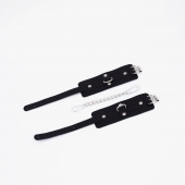 Черные кожаные оковы с хромированной фурнитурой - Crazy Handmade - купить с доставкой в Волгограде