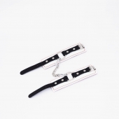 Бело-красные кожаные наручники - Crazy Handmade - купить с доставкой в Волгограде