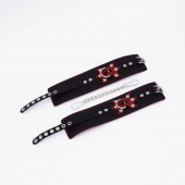 Черные кожаные оковы с красным декором и строчкой - Crazy Handmade - купить с доставкой в Волгограде
