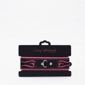 Черно-розовый кожаный ошейник с розовой строчкой - Crazy Handmade - купить с доставкой в Волгограде