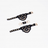 Черные наручники с золотистой фурнитурой - Crazy Handmade - купить с доставкой в Волгограде