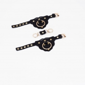 Черные наручники с золотистой фурнитурой - Crazy Handmade - купить с доставкой в Волгограде