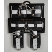 Набор фиксаторов из черной и белой натуральной кожи - Crazy Handmade - купить с доставкой в Волгограде
