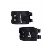 Черные кожаные оковы с двумя перекрёстными ремешками - Pecado - купить с доставкой в Волгограде