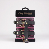 Черные кожаные оковы с розовой строчкой - Crazy Handmade - купить с доставкой в Волгограде
