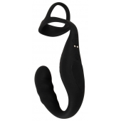 Черное эрекционное кольцо со стимуляцией промежности и анальной пробкой Cock Ring with RC Prostate Plug - Orion - в Волгограде купить с доставкой