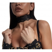 Черный ажурный чокер с золотистой фурнитурой - Crazy Handmade - купить с доставкой в Волгограде