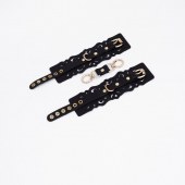 Черные кожаные наручники с узорами и золотистой фурнитурой - Crazy Handmade - купить с доставкой в Волгограде