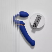 Синий безремневой страпон Multi Orgasm Bendable Strap-On size XL с клиторальной стимуляцией - Strap-on-me - купить с доставкой в Волгограде