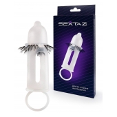 Эластичная насадка на пенис с подхватом мошонки и стимулирующими «ресничками» - Sextaz - в Волгограде купить с доставкой