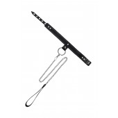 Черный узкий однослойный ошейник с серебристым поводком-цепочкой - Pecado - купить с доставкой в Волгограде