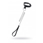 Черный узкий однослойный ошейник с серебристым поводком-цепочкой - Pecado - купить с доставкой в Волгограде