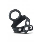 Черное эрекционное кольцо с подхватом мошонки на кнопках VS6 - Blush Novelties - в Волгограде купить с доставкой