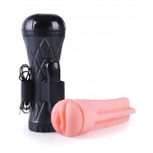 Телесный мастурбатор-вагина в черной колбе с вибрацией - Boys of Toys - в Волгограде купить с доставкой